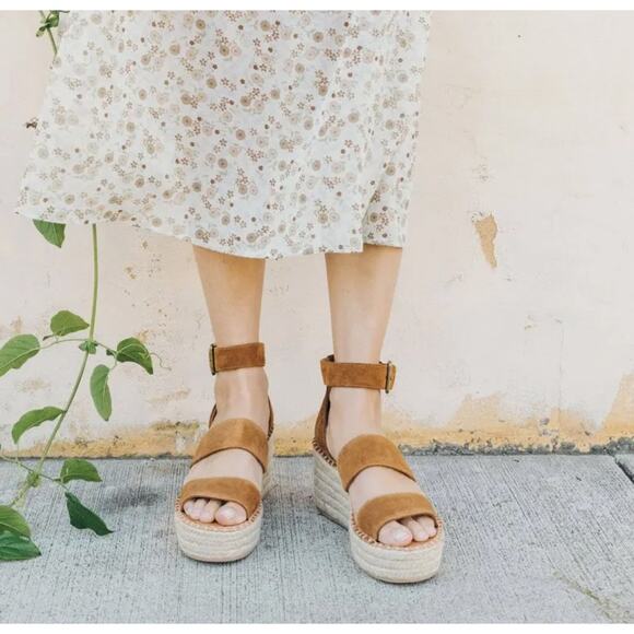 Soludos Palma Caramel Suede Platform Espadrilles with ankle strap, Size 10 - Picture 3 of 6